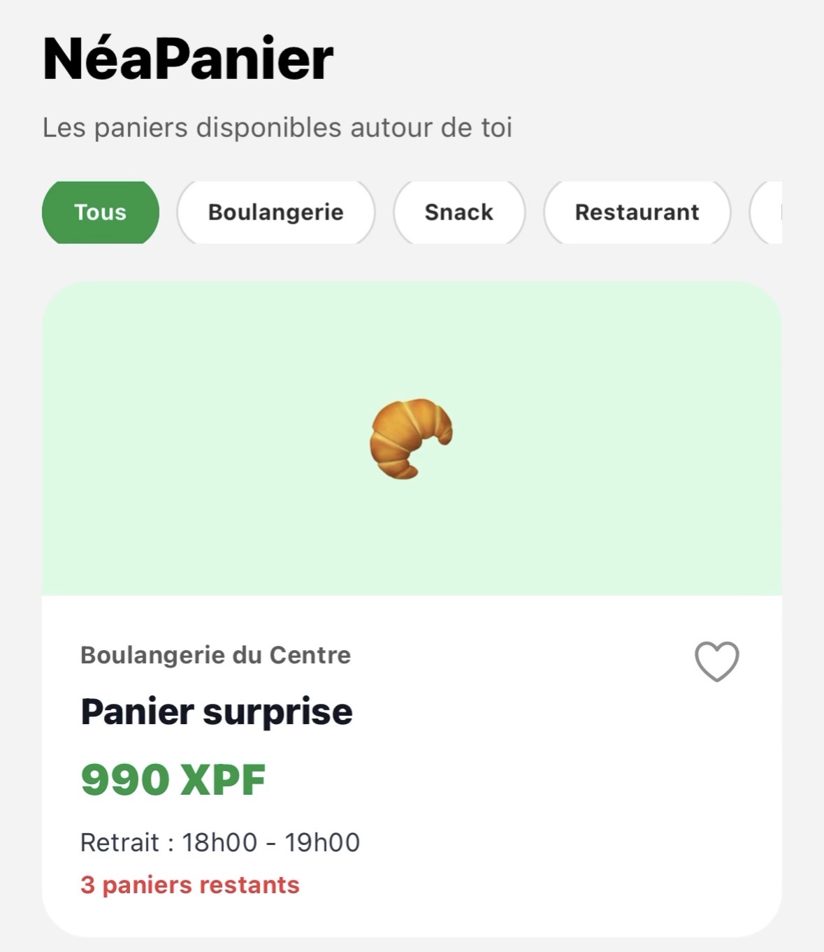 Aperçu de l’application NéaPanier
